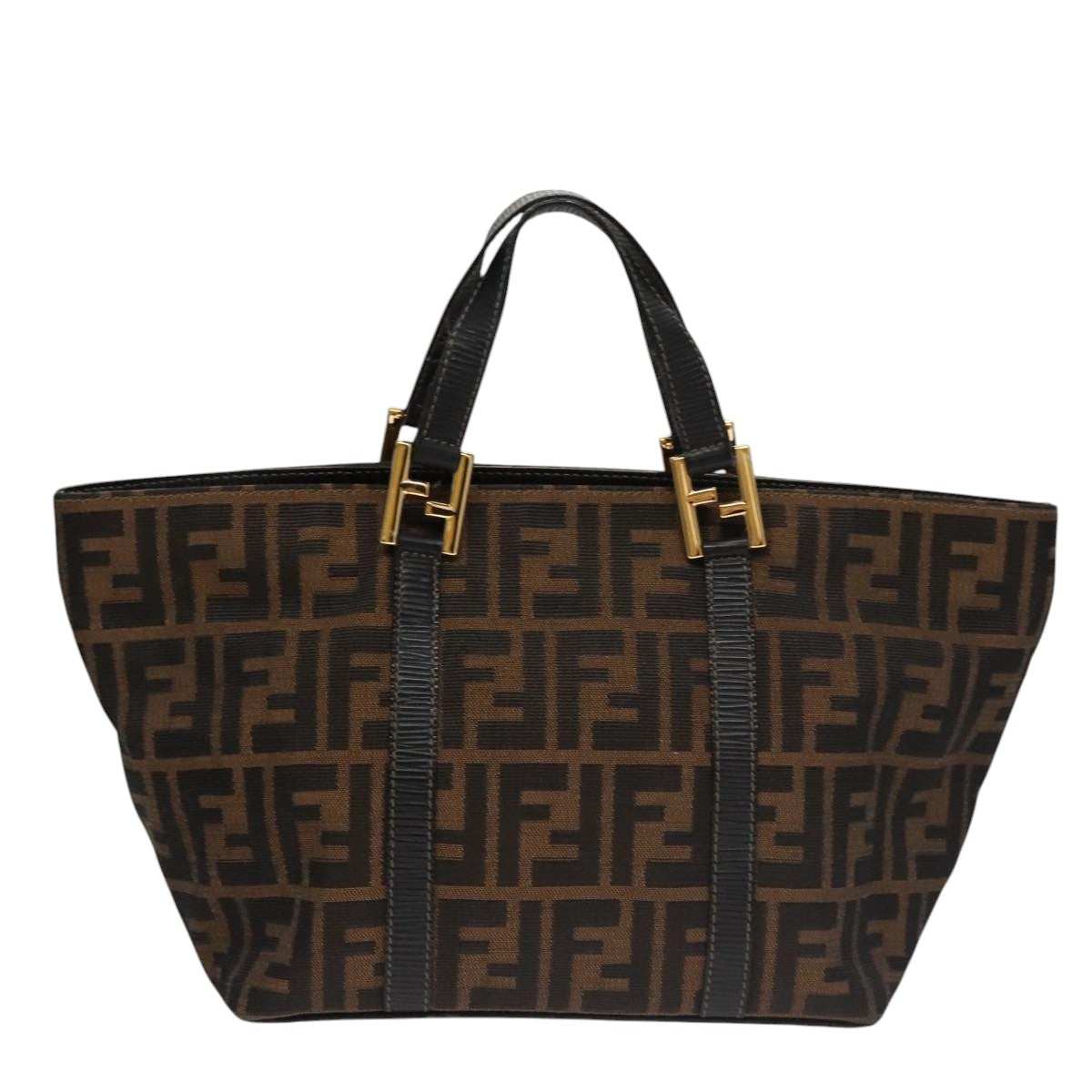 FENDI Zucca Canvas Hand Bag Brown Black gold 109153