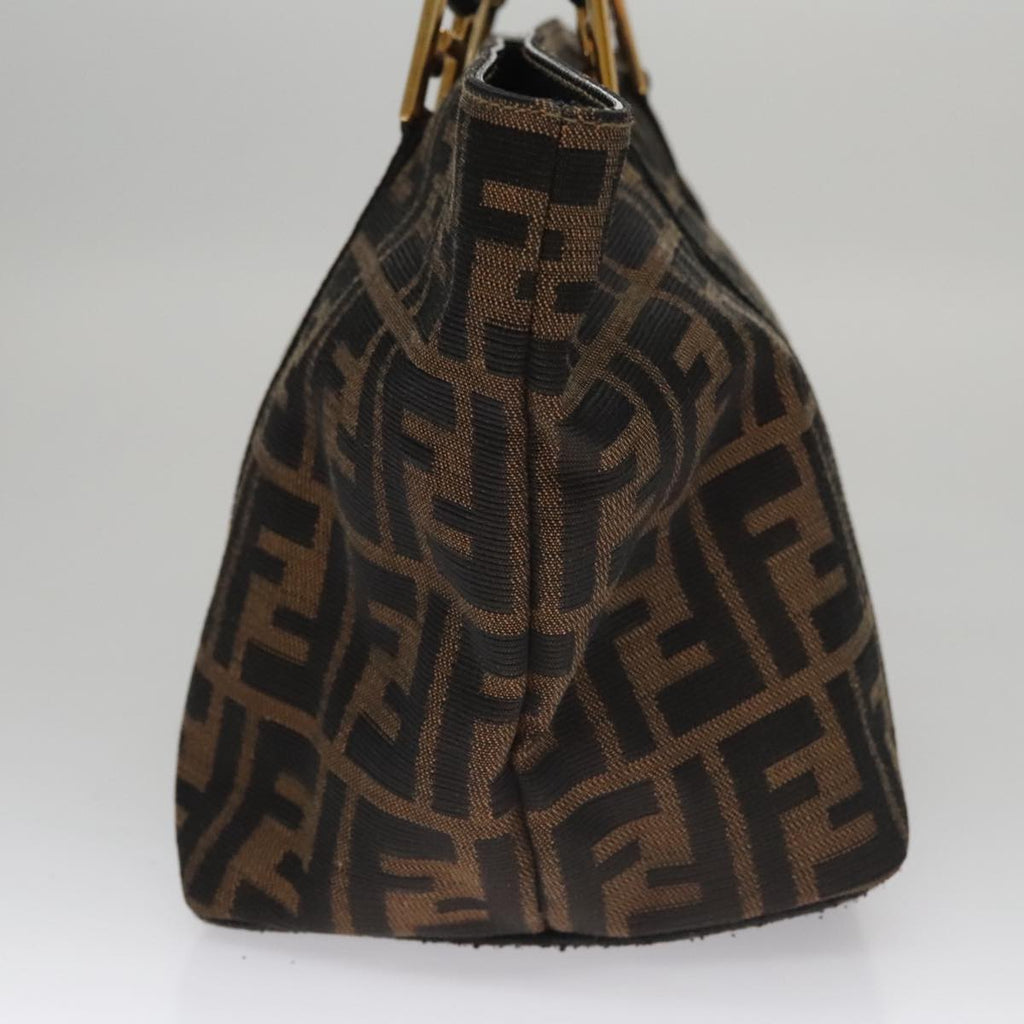 FENDI Zucca Canvas Hand Bag Brown Black gold 109153