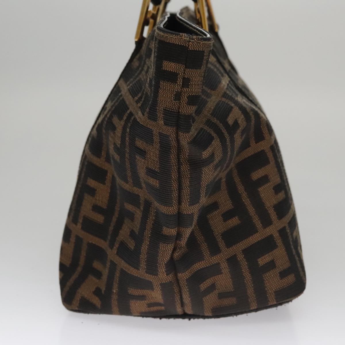 FENDI Zucca Canvas Hand Bag Brown Black gold 109153
