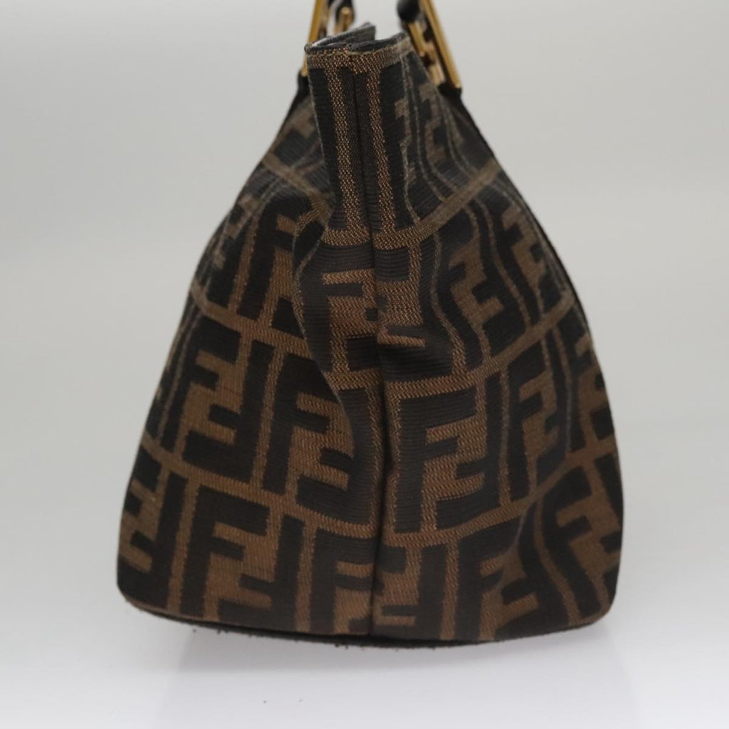FENDI Zucca Canvas Hand Bag Brown Black gold 109153