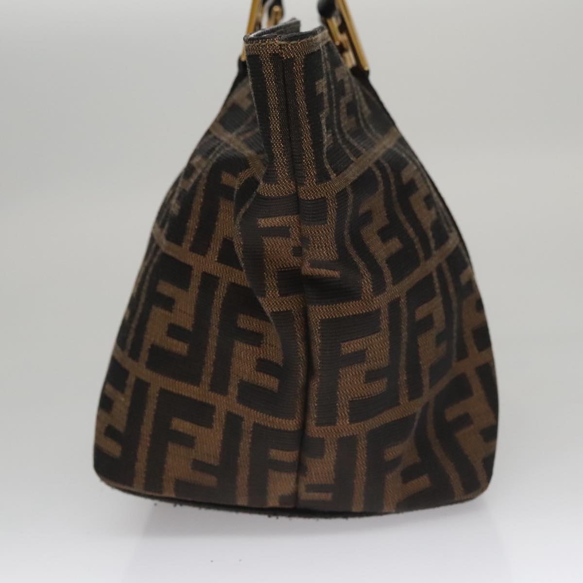 FENDI Zucca Canvas Hand Bag Brown Black gold 109153