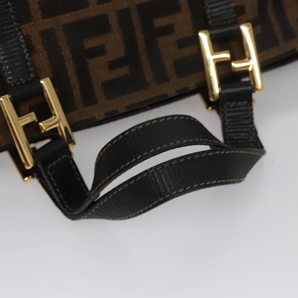 FENDI Zucca Canvas Hand Bag Brown Black gold 109153