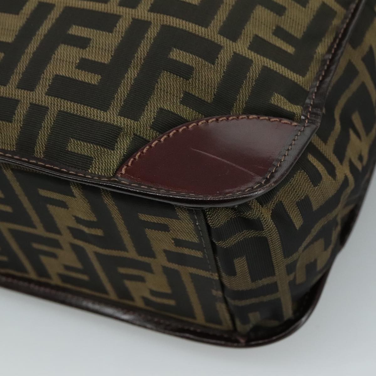 FENDI Zucca Canvas Hand Bag Brown Black 109154