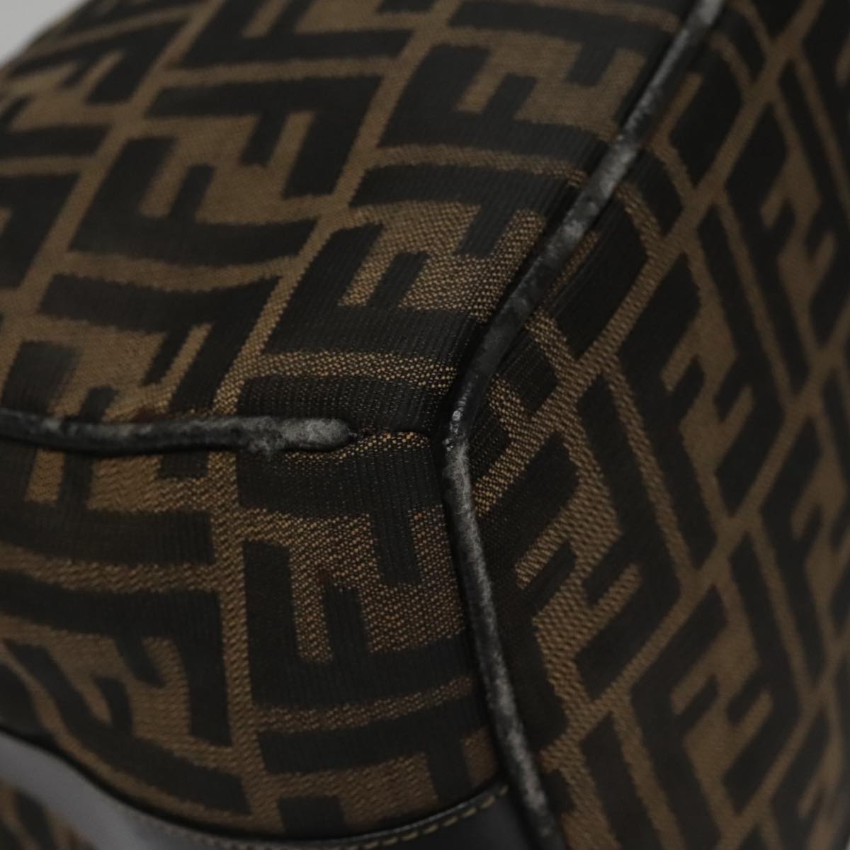 FENDI Zucca Canvas Hand Bag Brown Black gold 109159