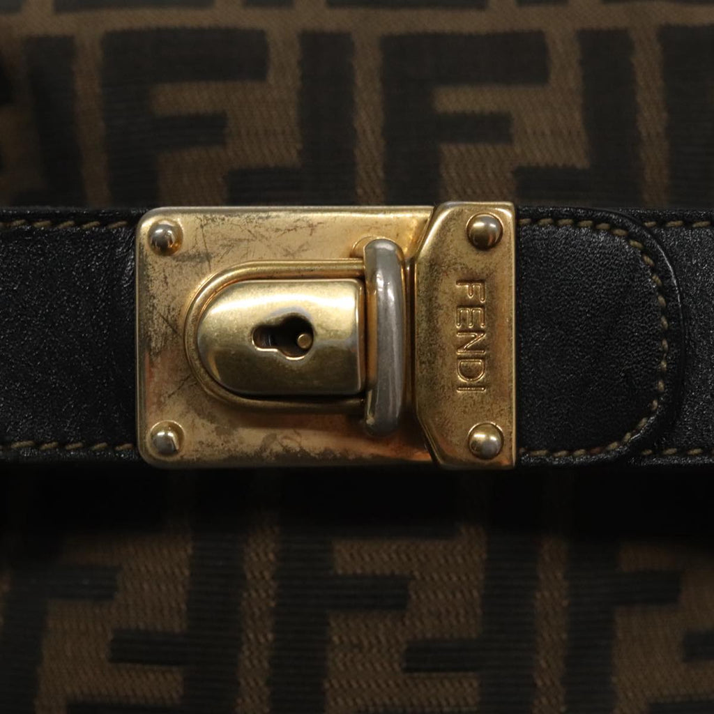 FENDI Zucca Canvas Hand Bag Brown Black gold 109159
