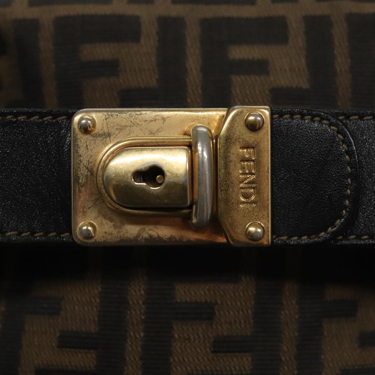 FENDI Zucca Canvas Hand Bag Brown Black gold 109159