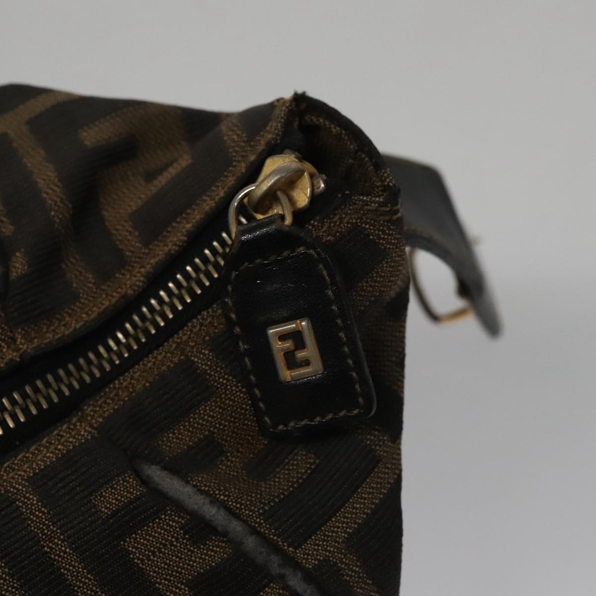 FENDI Zucca Canvas Hand Bag Brown Black gold 109159