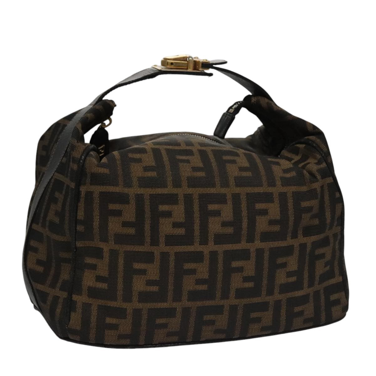 FENDI Zucca Canvas Hand Bag Brown Black gold 109159
