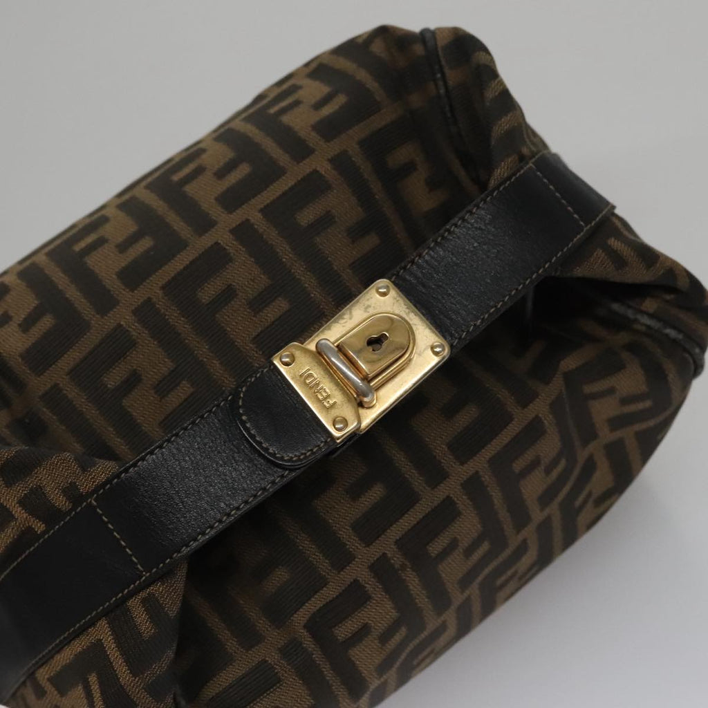 FENDI Zucca Canvas Hand Bag Brown Black gold 109159