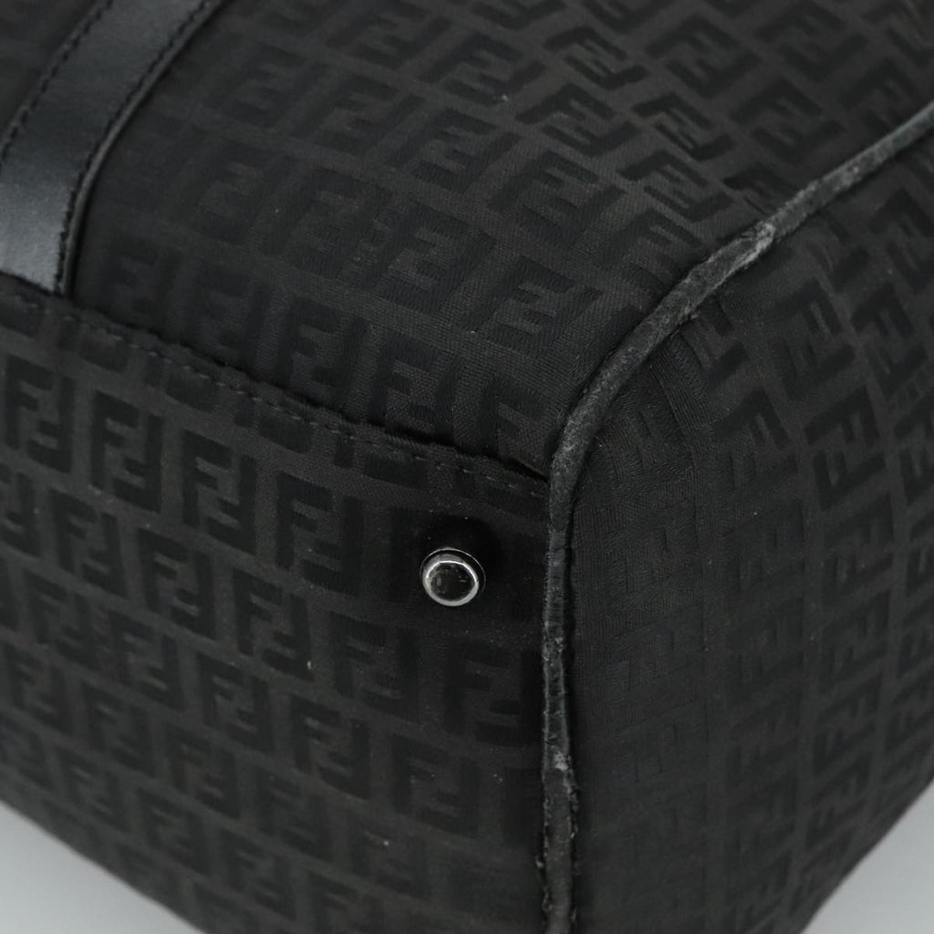 FENDI Zucchino Canvas Boston Bag Silver Black 109161