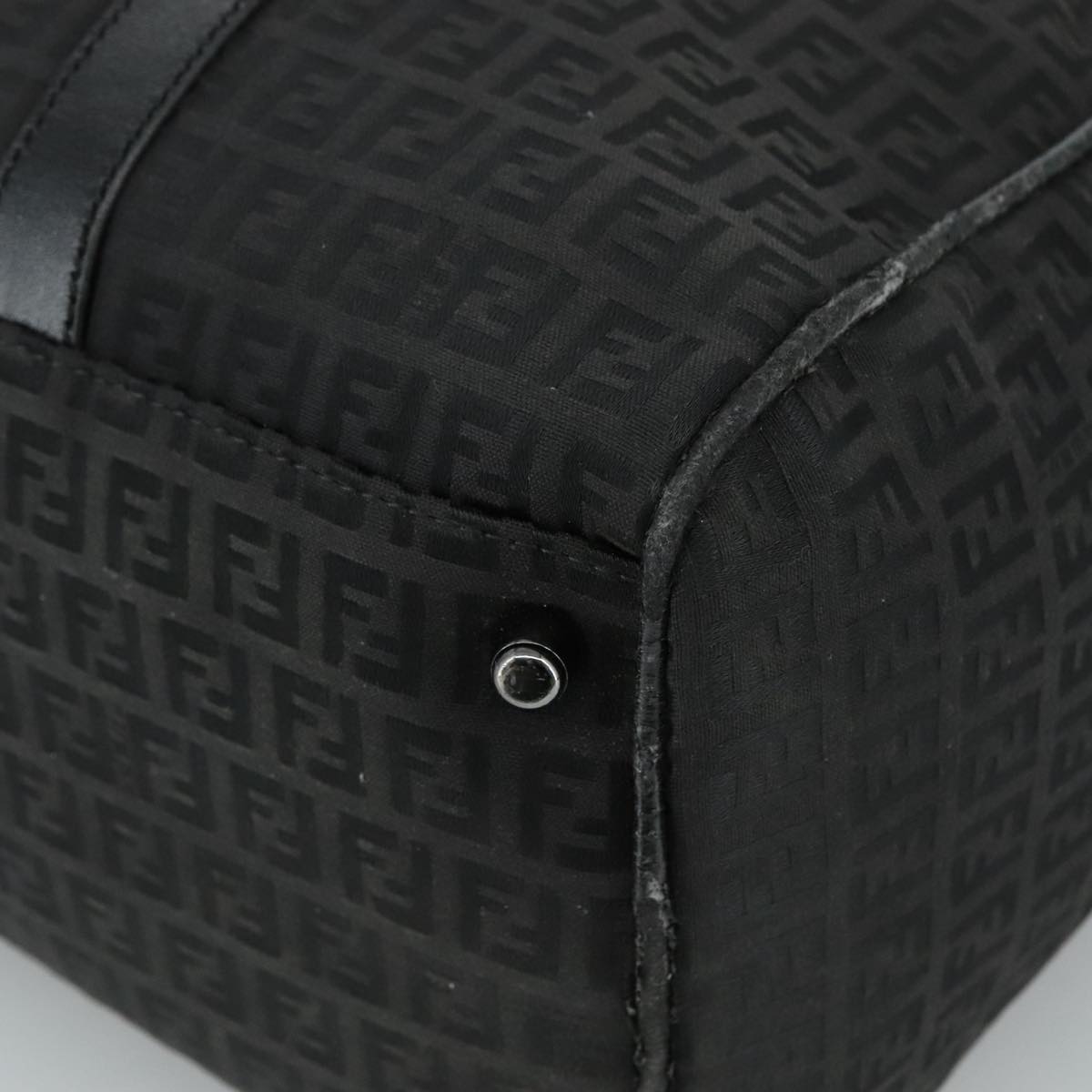 FENDI Zucchino Canvas Boston Bag Silver Black 109161
