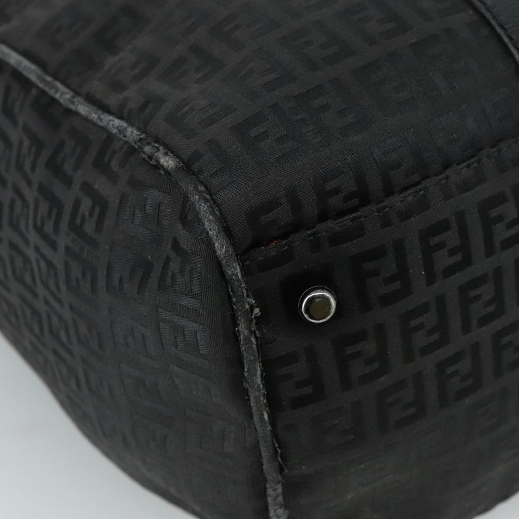 FENDI Zucchino Canvas Boston Bag Silver Black 109161