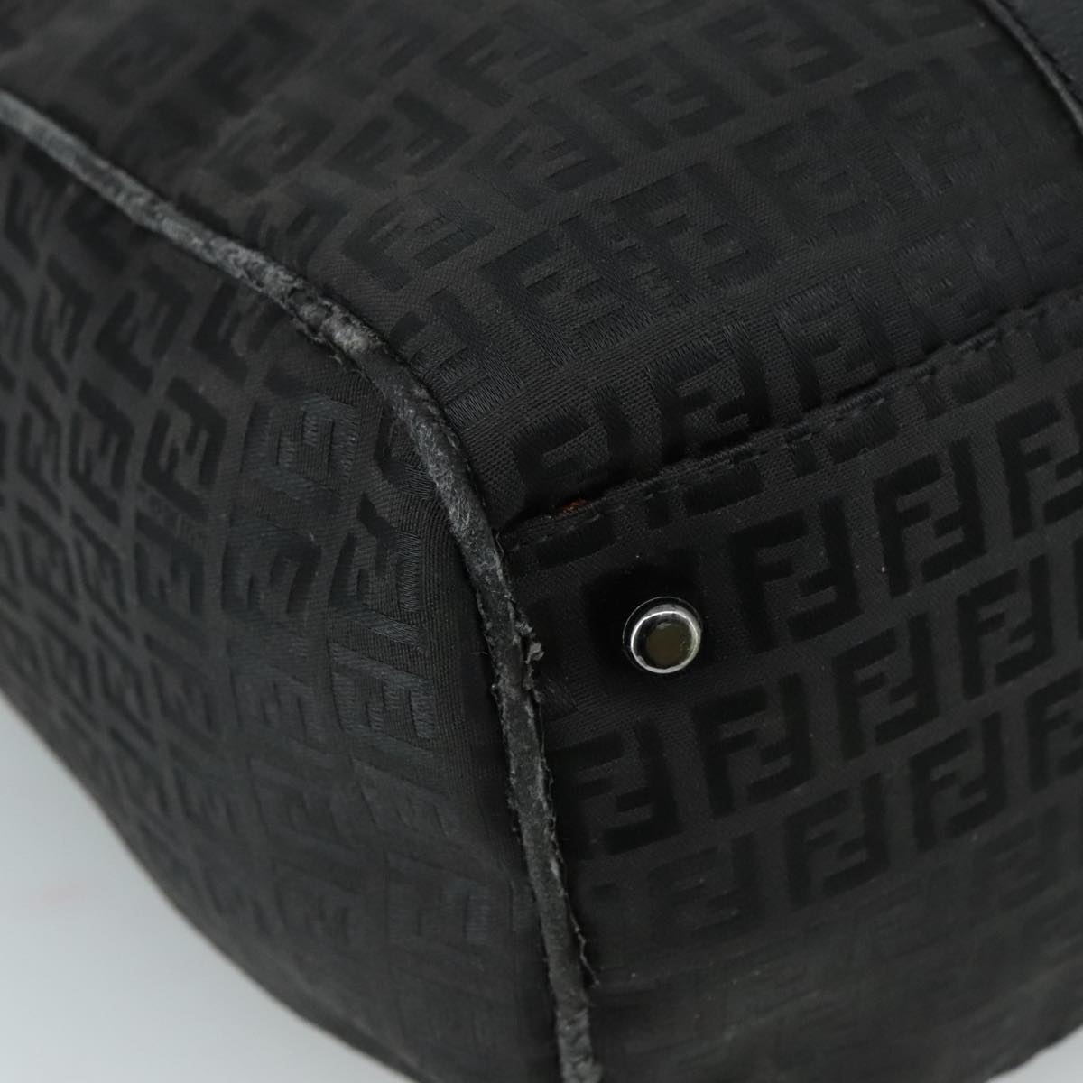 FENDI Zucchino Canvas Boston Bag Silver Black 109161