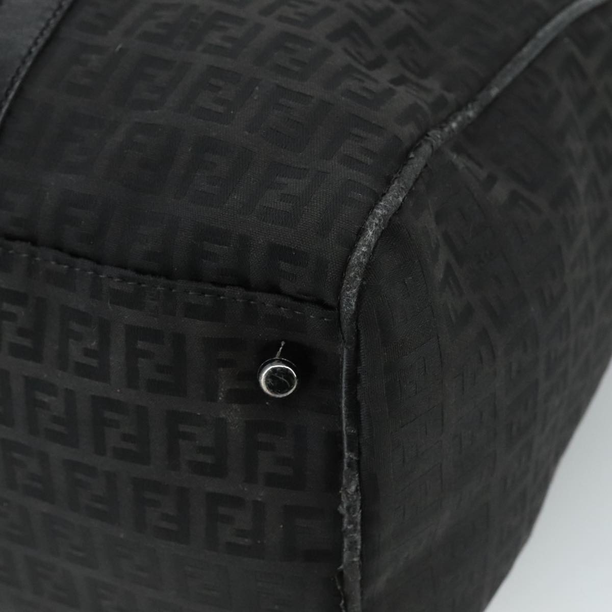FENDI Zucchino Canvas Boston Bag Silver Black 109161
