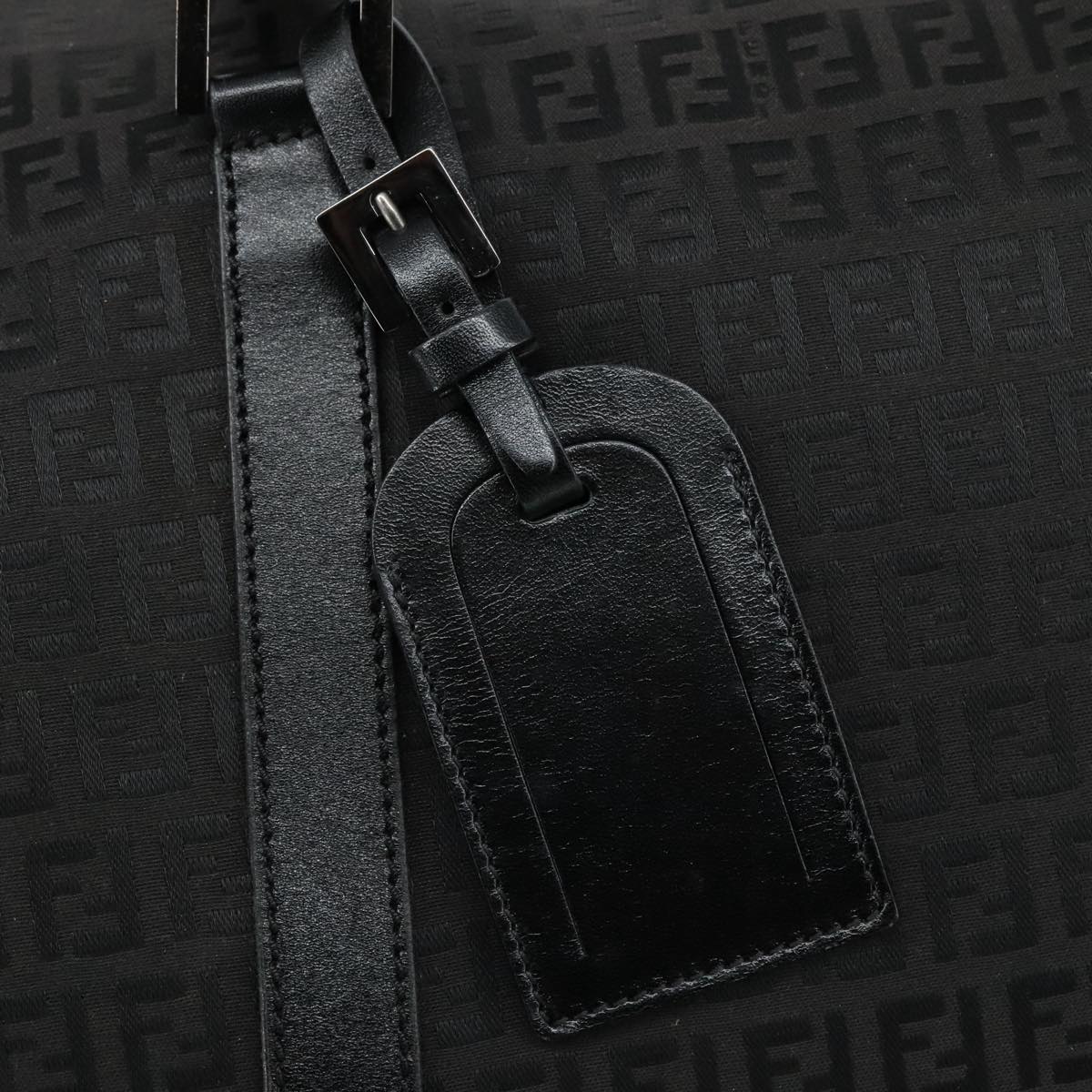 FENDI Zucchino Canvas Boston Bag Silver Black 109161
