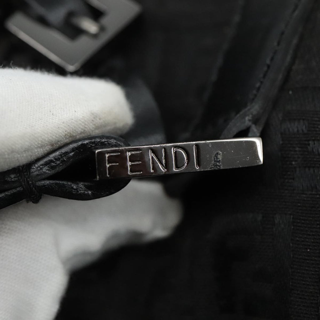 FENDI Zucchino Canvas Boston Bag Silver Black 109161