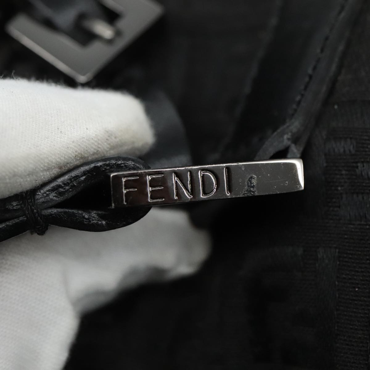 FENDI Zucchino Canvas Boston Bag Silver Black 109161