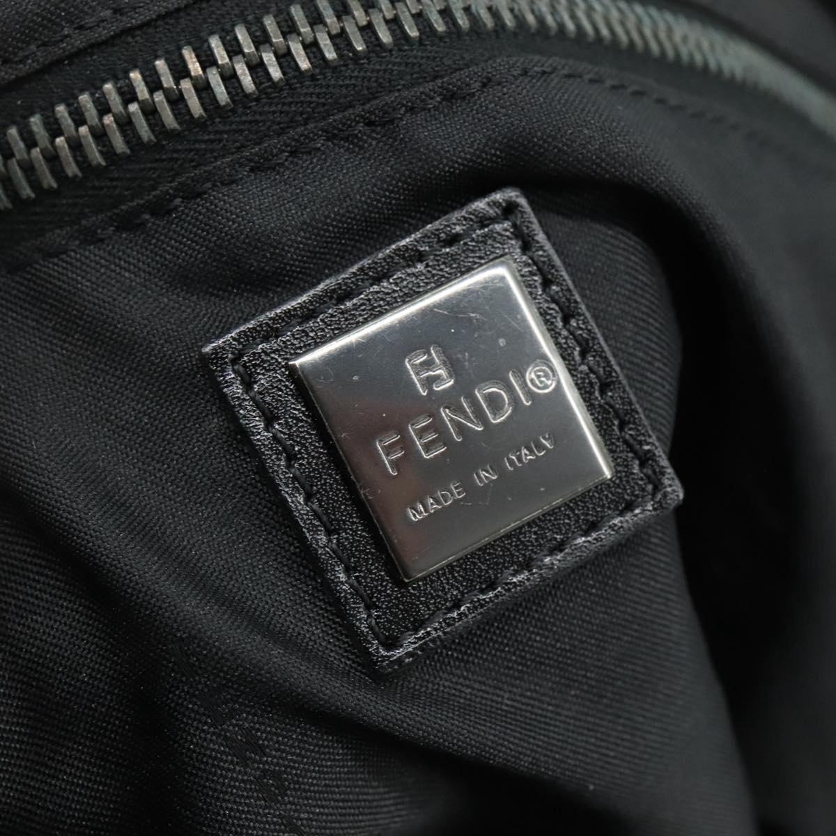 FENDI Zucchino Canvas Boston Bag Silver Black 109161