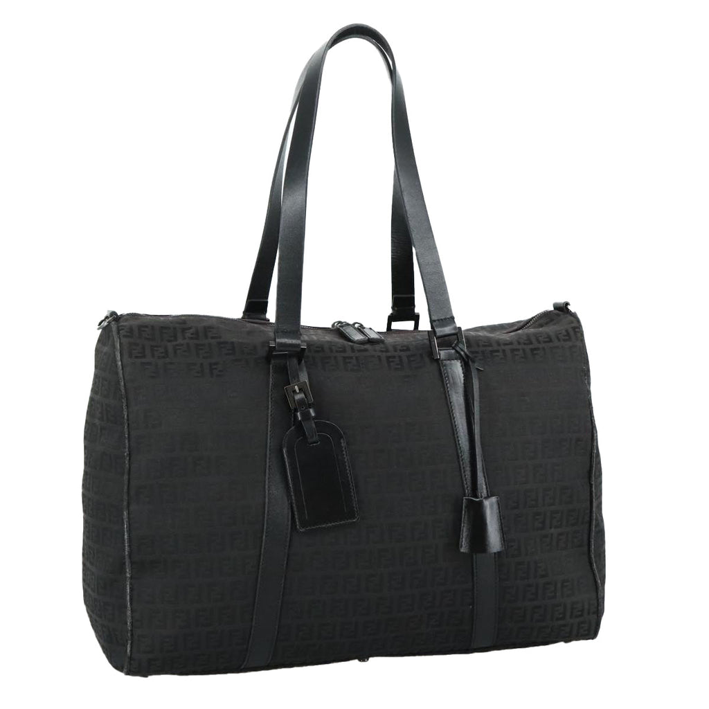 FENDI Zucchino Canvas Boston Bag Silver Black 109161