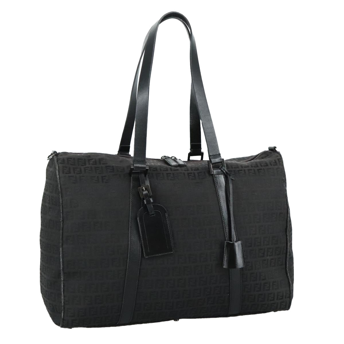 FENDI Zucchino Canvas Boston Bag Silver Black 109161