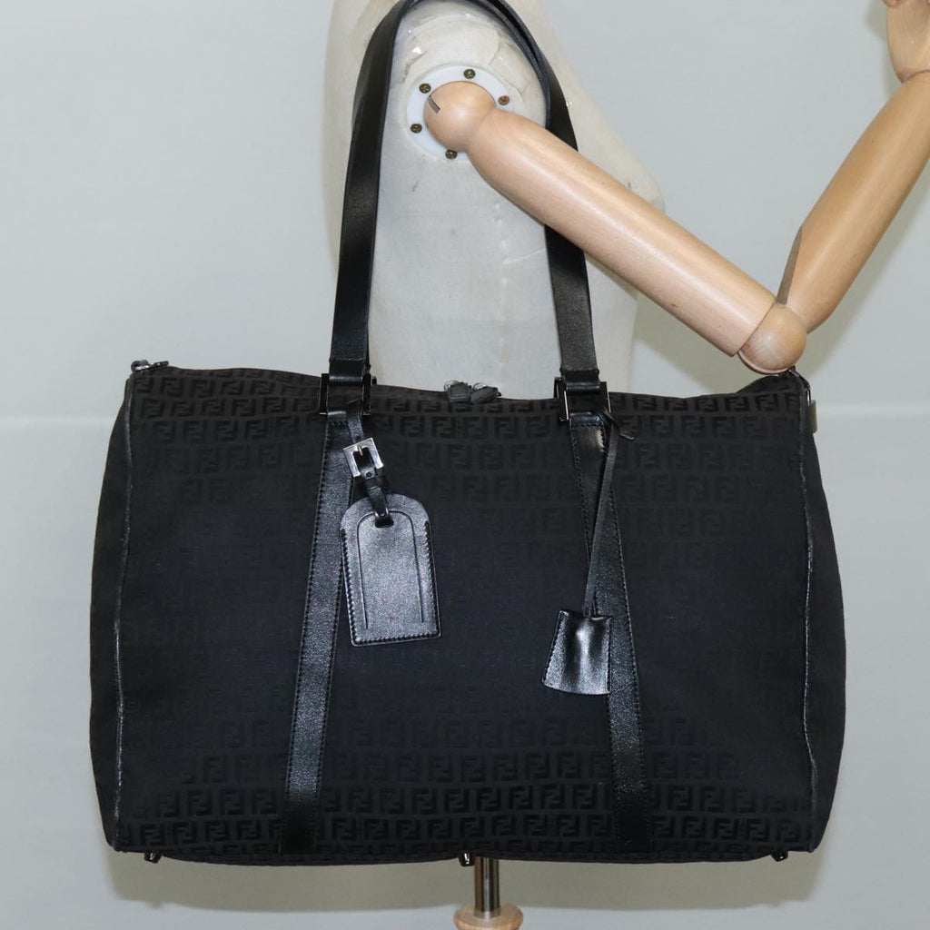 FENDI Zucchino Canvas Boston Bag Silver Black 109161