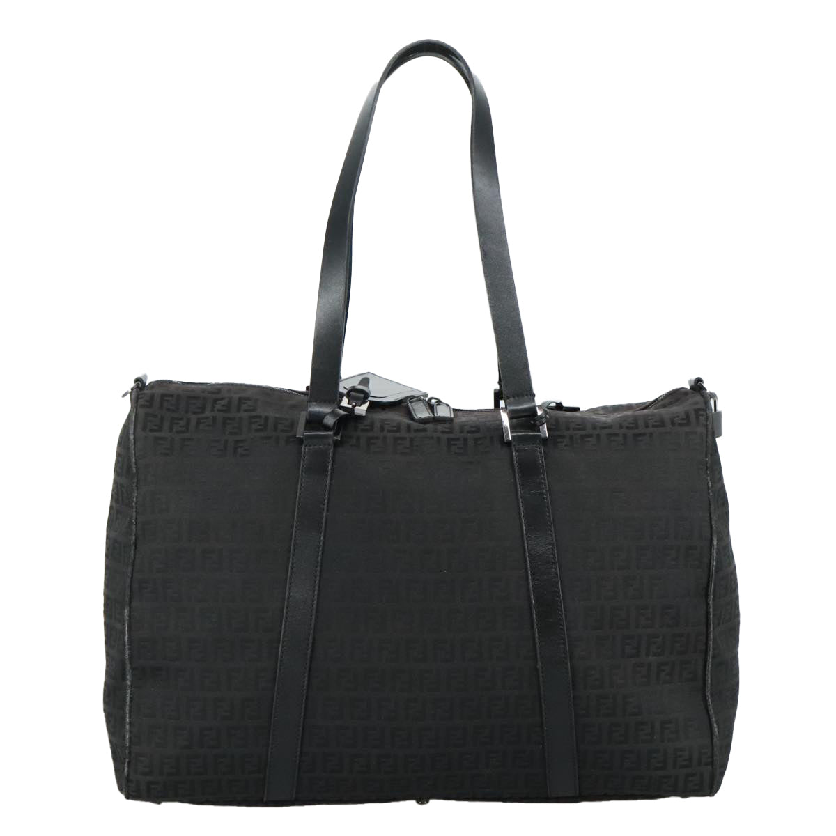 FENDI Zucchino Canvas Boston Bag Silver Black 109161