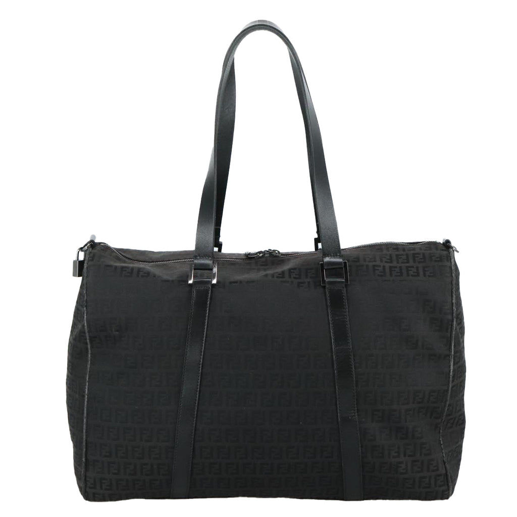 FENDI Zucchino Canvas Boston Bag Silver Black 109161