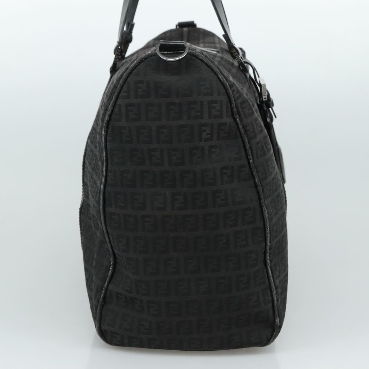 FENDI Zucchino Canvas Boston Bag Silver Black 109161