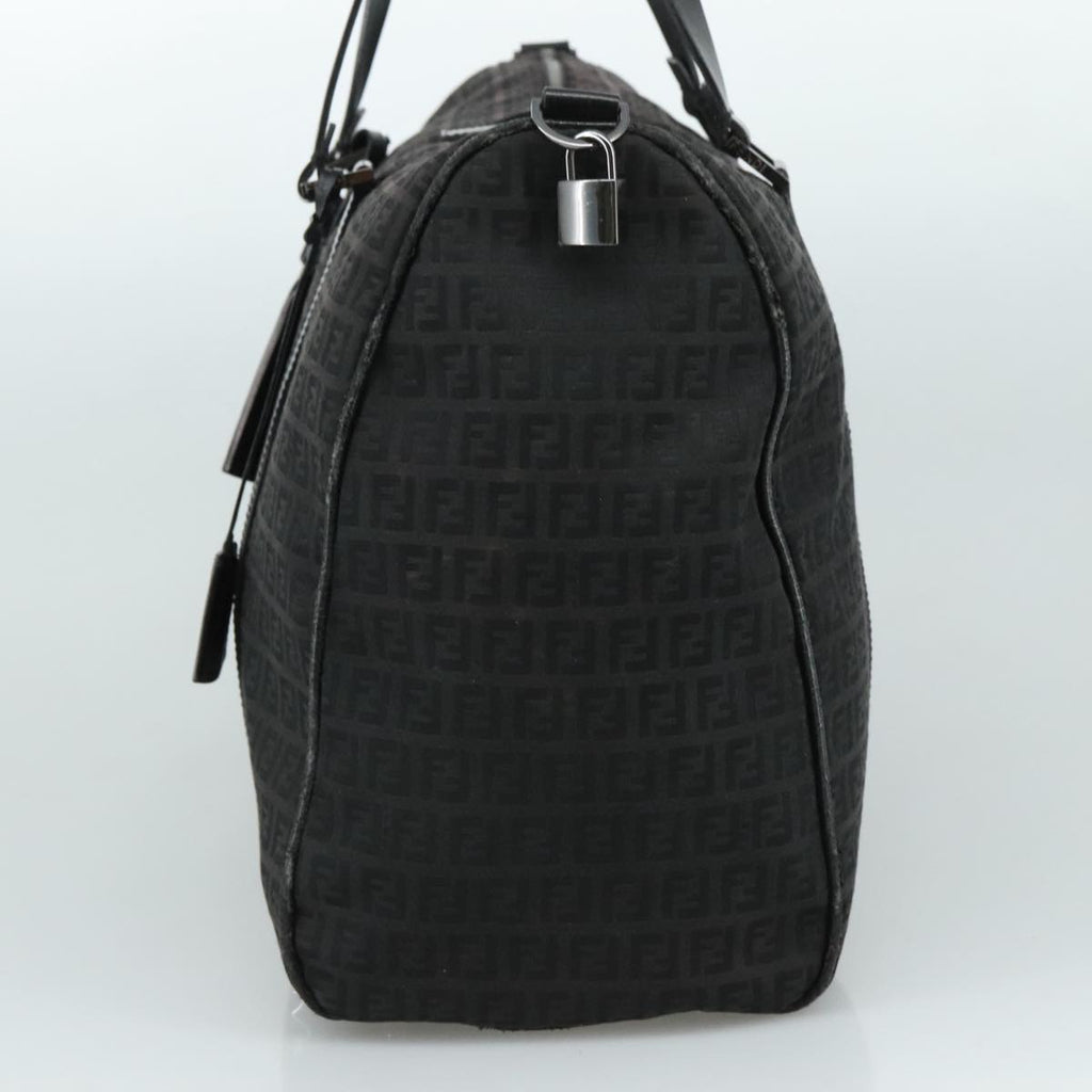 FENDI Zucchino Canvas Boston Bag Silver Black 109161