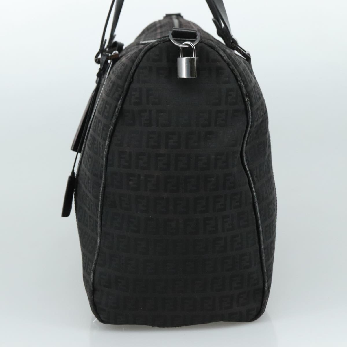 FENDI Zucchino Canvas Boston Bag Silver Black 109161
