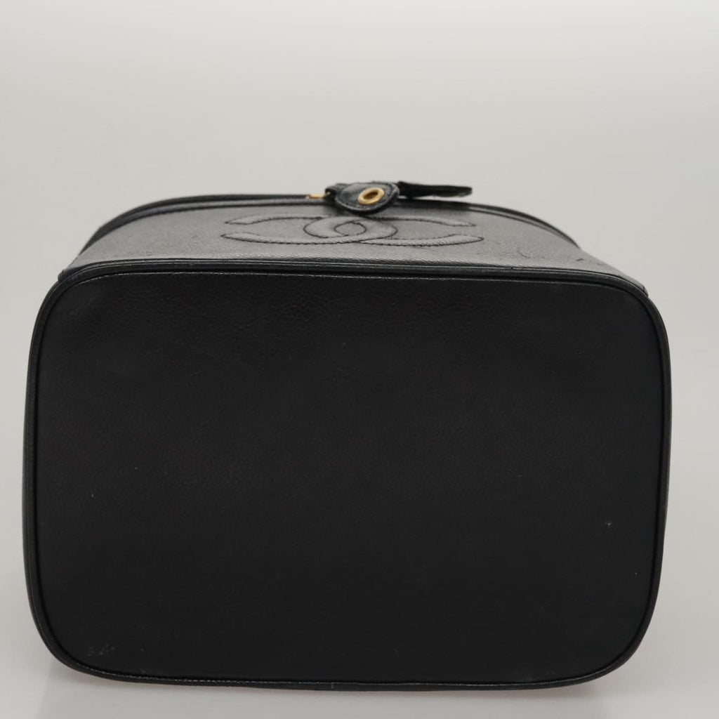 CHANEL Vanity COCO Mark Cosmetic Pouch Caviar Skin Black Gold CC 109190