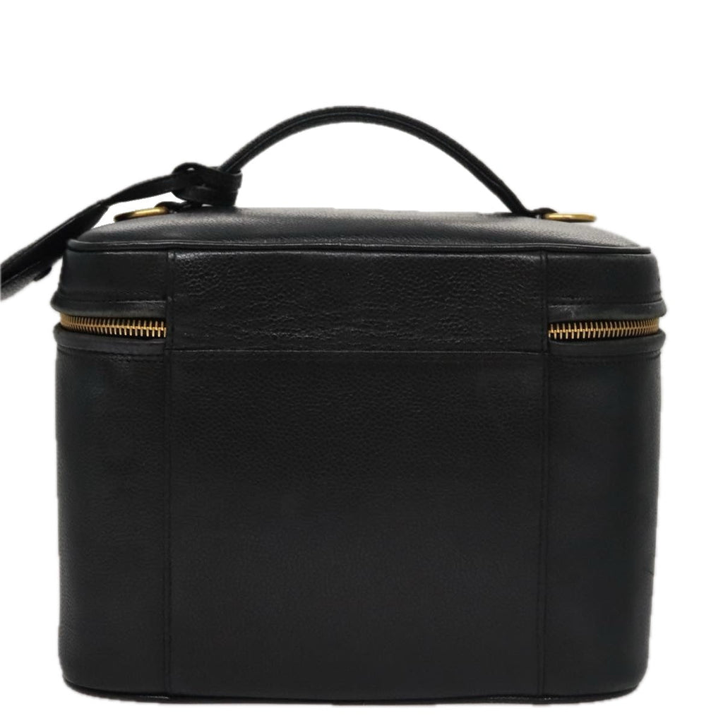 CHANEL Vanity COCO Mark Cosmetic Pouch Caviar Skin Black Gold CC 109190