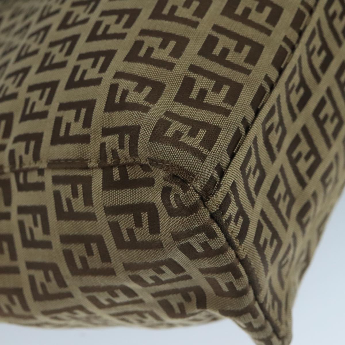 FENDI Zucchino Canvas Tote Bag Beige Brown Silver 109192