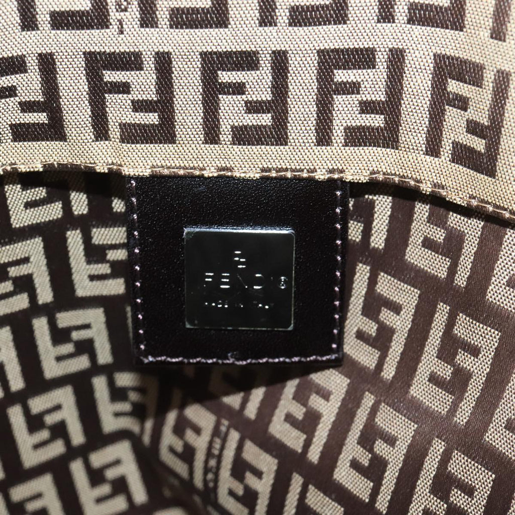 FENDI Zucchino Canvas Tote Bag Beige Brown Silver 109192
