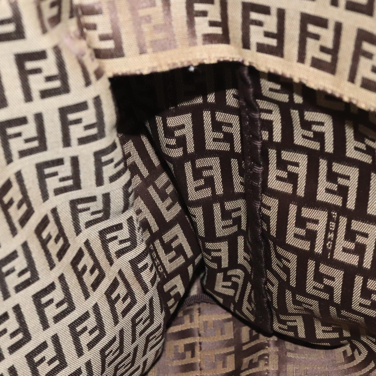 FENDI Zucchino Canvas Tote Bag Beige Brown Silver 109192