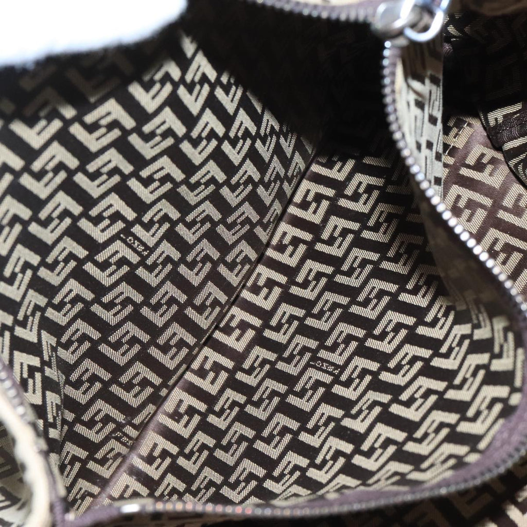 FENDI Zucchino Canvas Tote Bag Beige Brown Silver 109192