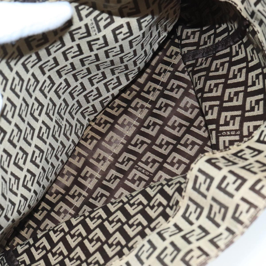 FENDI Zucchino Canvas Tote Bag Beige Brown Silver 109192