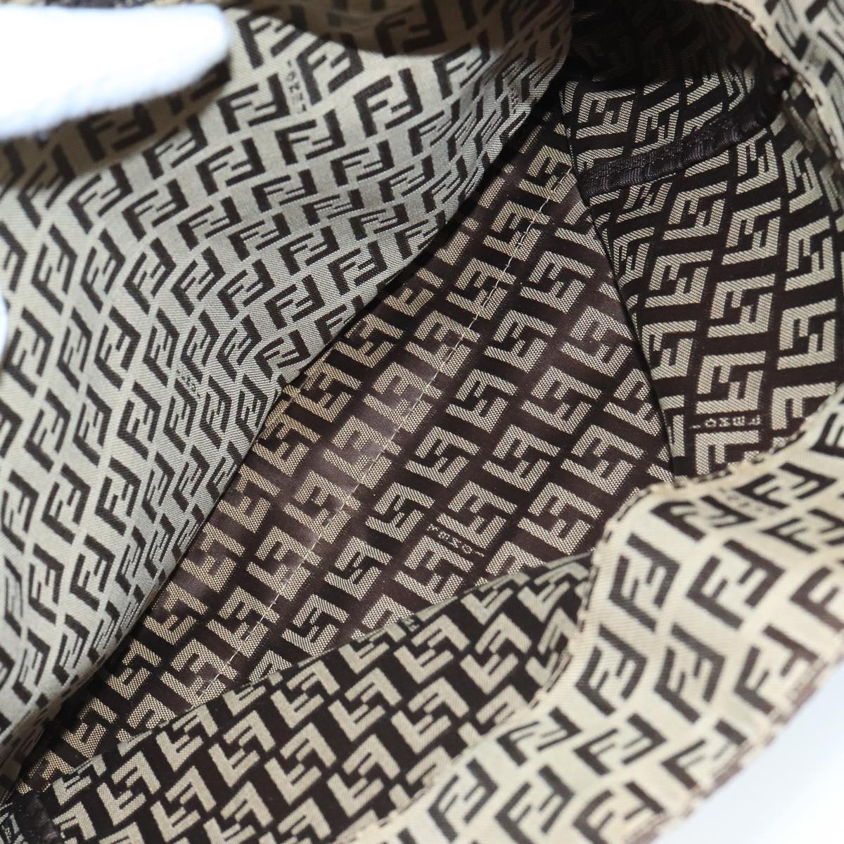 FENDI Zucchino Canvas Tote Bag Beige Brown Silver 109192