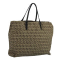 FENDI Zucchino Canvas Tote Bag Beige Brown Silver 109192