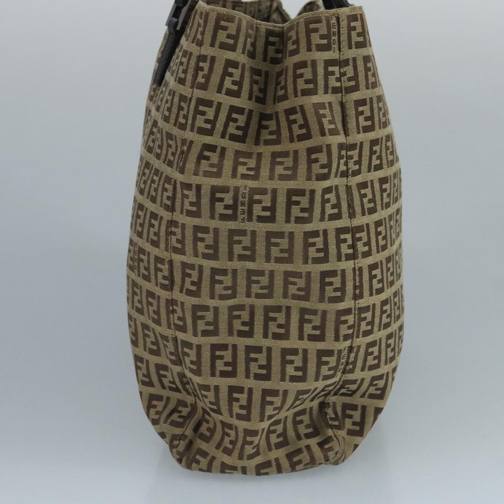 FENDI Zucchino Canvas Tote Bag Beige Brown Silver 109192