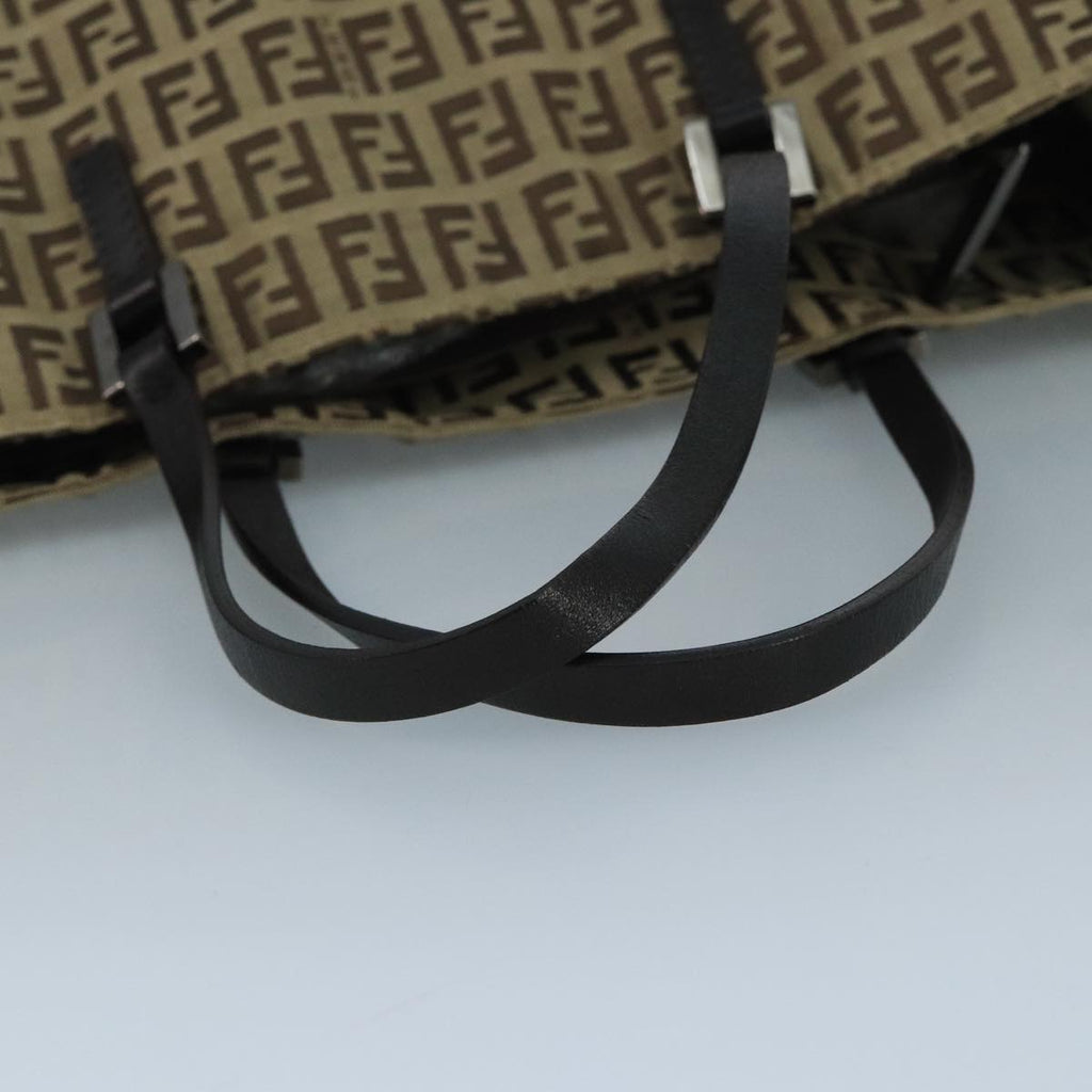 FENDI Zucchino Canvas Tote Bag Beige Brown Silver 109192