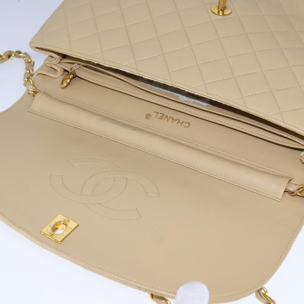 CHANEL Matelasse Chain Shoulder Bag Lamb Skin Beige Gold CC 109209