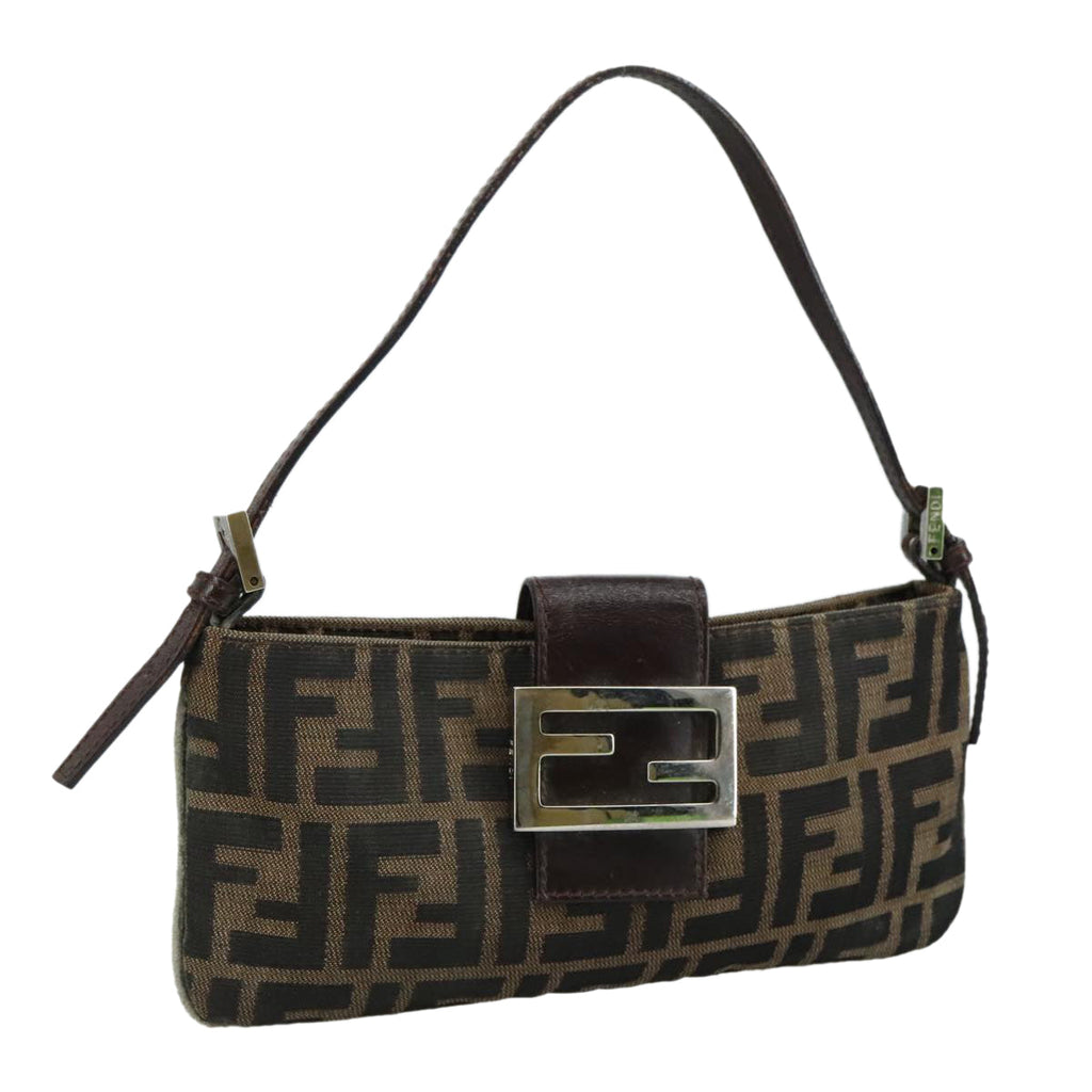 FENDI Zucca Canvas Mamma Baguette Shoulder Bag Brown Black Silver 109322