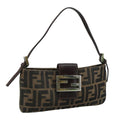 FENDI Zucca Canvas Mamma Baguette Shoulder Bag Brown Black Silver 109322