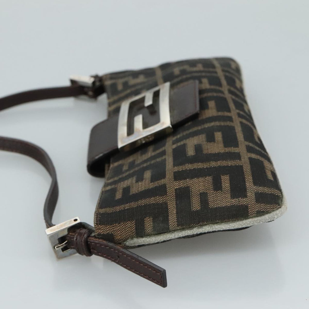 FENDI Zucca Canvas Mamma Baguette Shoulder Bag Brown Black Silver 109322