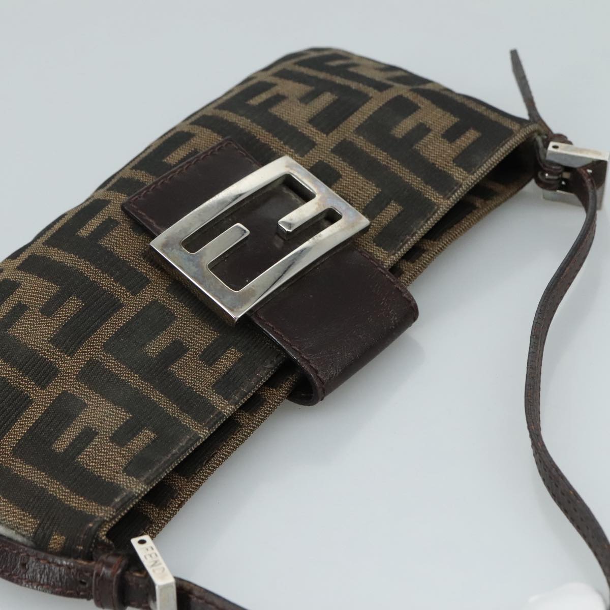 FENDI Zucca Canvas Mamma Baguette Shoulder Bag Brown Black Silver 109322
