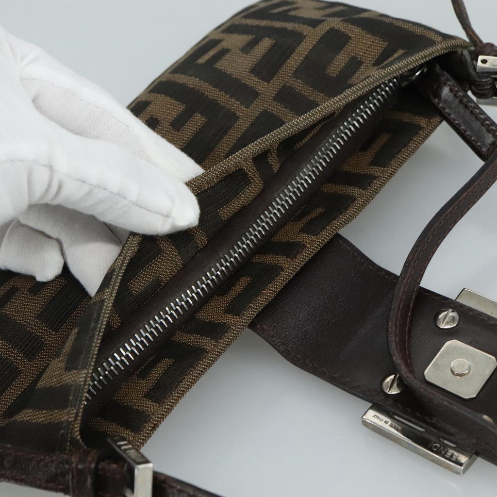 FENDI Zucca Canvas Mamma Baguette Shoulder Bag Brown Black Silver 109322