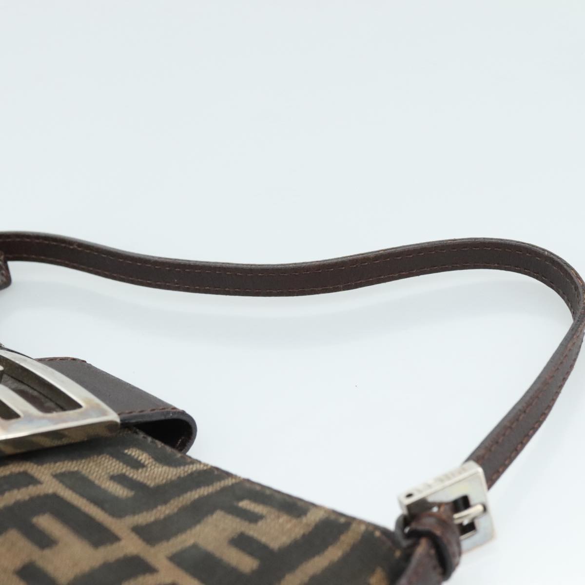 FENDI Zucca Canvas Mamma Baguette Shoulder Bag Brown Black Silver 109322