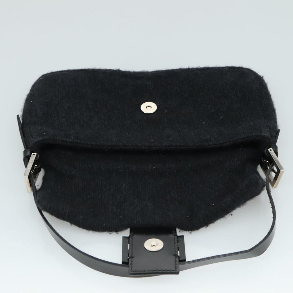 FENDI Mamma Baguette Shoulder Bag Wool Black Silver 109495
