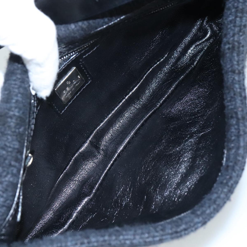 FENDI Mamma Baguette Shoulder Bag Wool Black Silver 109495
